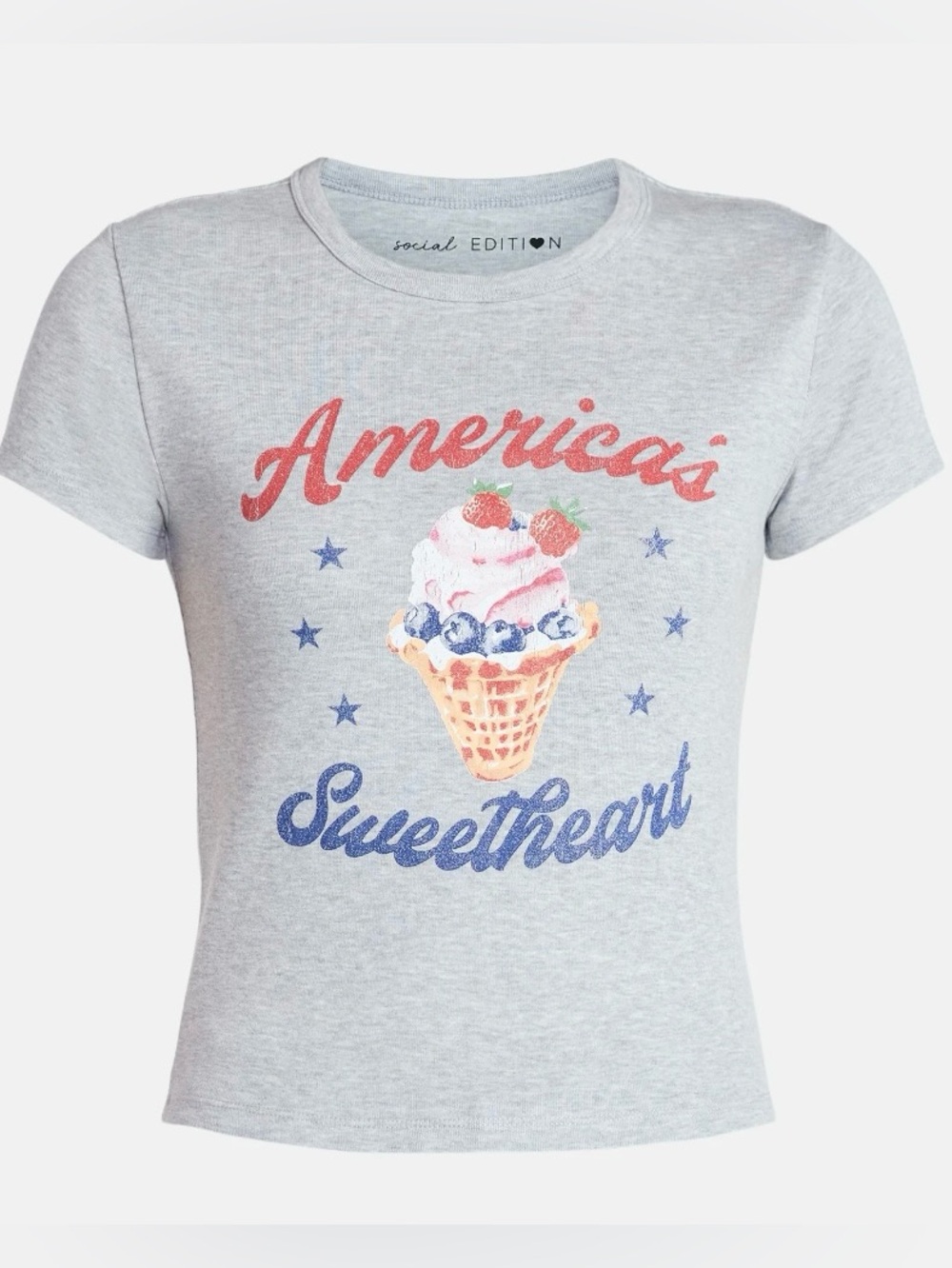 NWT Social Edition America’s Sweetheart Graphic Tee Gray Women’s Large Patriotic